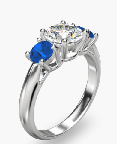 Round Blue Sapphire Three Stone Engagement Ring In Platinum By James Allen