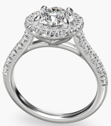 French Pavé Diamond Halo Engagement Ring in Platinum