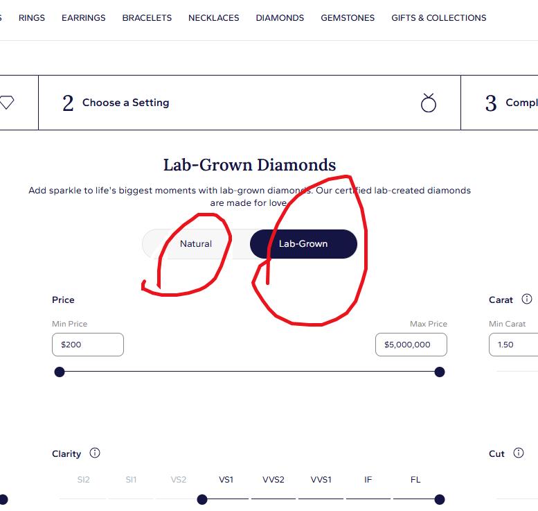 blue nile lab diamond page